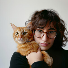 portrait of a woman with a cat