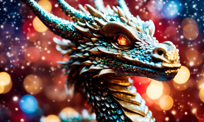 Obraz premium dragon in santa's hat year of the dragon. Selective focus.