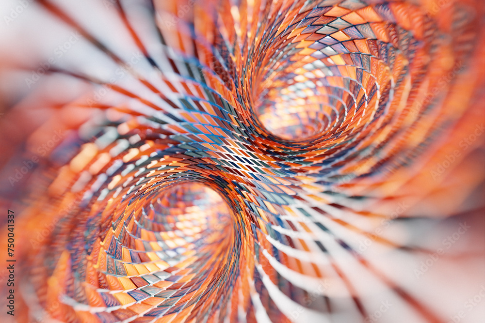 Poster Three-dimensional rendering of a multi-colored tunnel with a pattern