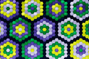 Multicolored pattern, hexagon pattern. 3D visualization