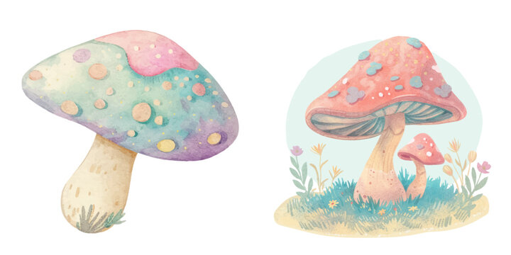 cute mushroom watercolour vector illustration