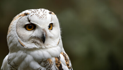 Obraz premium A white owl in the thicket of the forest looks with interest