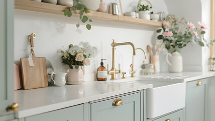 designer kitchen in pastel colors