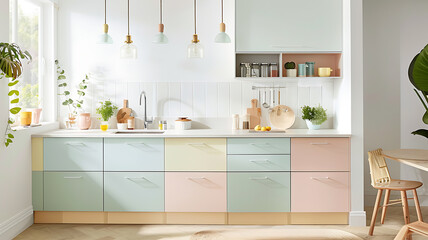 designer kitchen in pastel colors