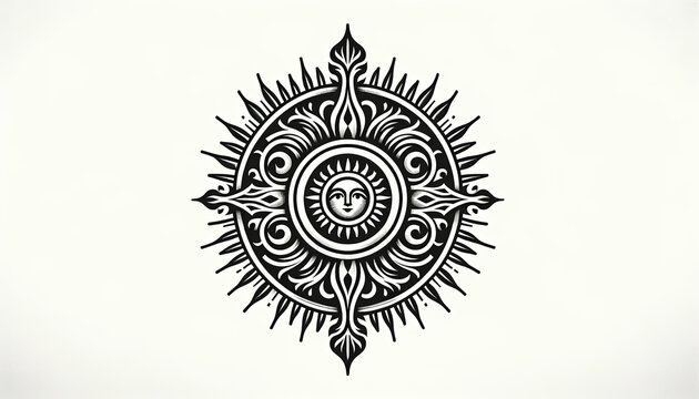 The sun was shining, pagan symbol. Universal Sun Symbol in Multicultural Interpretation. Slavic Sun God Yarilo