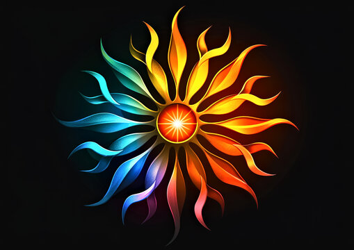 The sun was shining, pagan symbol. Universal Sun Symbol in Multicultural Interpretation. Slavic Sun God Yarilo
