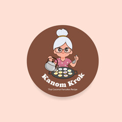 Traditional thai food Kanom Krok or Thai Coconut Pancakes Recipe. Logo sticker design.