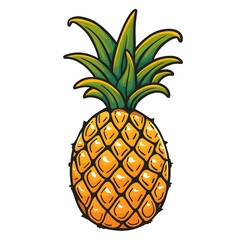 Cartoon minimalist simple  pineapple illustration on clean black background, isolated ananas design 