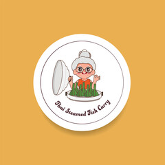 Traditional thai food Thai Steamed Fish Curry. Thailand street food Hor mok. Logo sticker design.