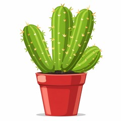  Cartoon cute minimalist cactus pot illustration on clean background, isolated plants design