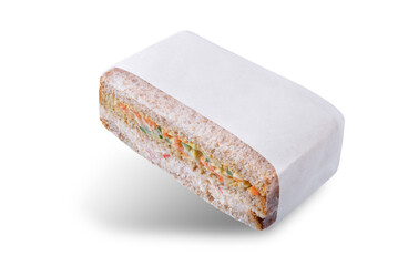 Egg crab salad vegetables japanese sandwich on a white isolated background