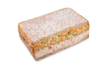 Egg crab salad vegetables japanese sandwich on a white isolated background