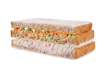 Egg crab salad vegetables japanese sandwich on a white isolated background