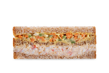 Egg crab salad vegetables japanese sandwich on a white isolated background