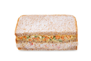 Egg crab salad vegetables japanese sandwich on a white isolated background