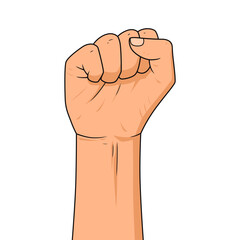 Vector illustration of a clenched fist held high in protest. Isolated on a white background.