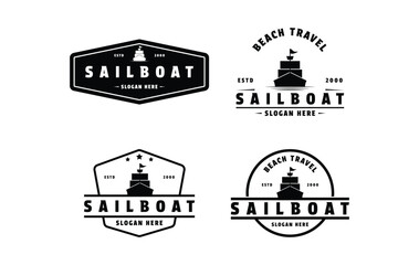 Set of sailboat front silhouette vector vintage logo design  label and badge - obrazy, fototapety, plakaty