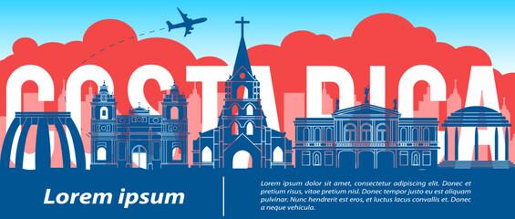 Fototapeta na wymiar Costa rica famous landmarks by silhouette style,vector illustration