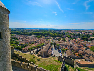 Fototapeta na wymiar Partial view of Carcassonne, city in the south of France, UNESCO World Heritage Site