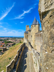 Fototapeta na wymiar Towers of the medieval citadel of Carcassonne city in southern France UNESCO World Heritage Site