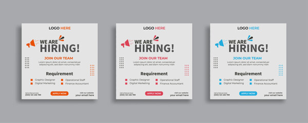 We are hiring job vacancy social media post or square web banner template vector design	