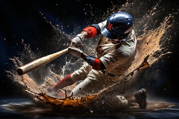 Baseball player sliding into first base on sunny field. active movement. baseball. dynamics. - obrazy, fototapety, plakaty