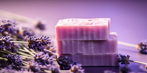 Rustic Lavender Soap on Soft Textured Background