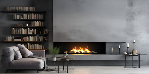 Chic Modern Living Room in Shades of Gray with Fireplace