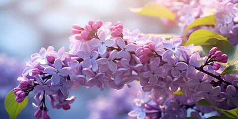 Nature's Palette: Purple Lilac Blossoms Bathed in Sunlight