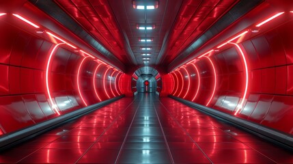 Scifi design external side walls panels abstract. Red color. Wide format 