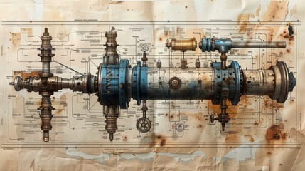 Schematic diagrams of intricate machines, revealing the inner workings of engineering marvels 