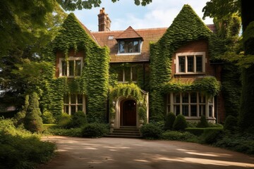 Fototapeta na wymiar Large House Covered in Vines and Ivys