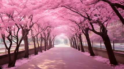 Pink tree tunnel in South Korea