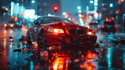 Fotobehang Car accident, crashes injuries, and fatalities on the common road, car safety, and driver errors  © Алексей Василюк