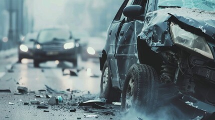 Car accident, crashes injuries, and fatalities on the common road, car safety, and driver errors - obrazy, fototapety, plakaty