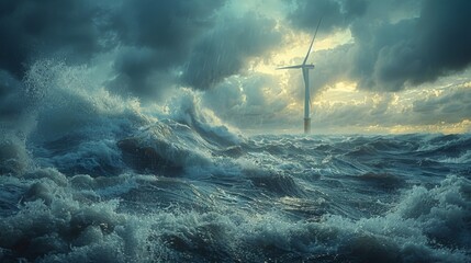 A team is constructing a wind turbine in the ocean, blending water, wind, and adventure to generate sustainable energy. 