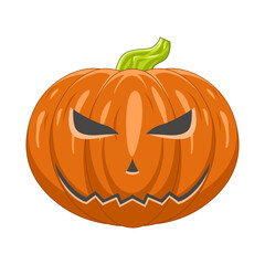Halloween pumpkin illustration. Autumn symbol. Halloween scary pumpkin. Orange squash cartoon, isolated on a white background.