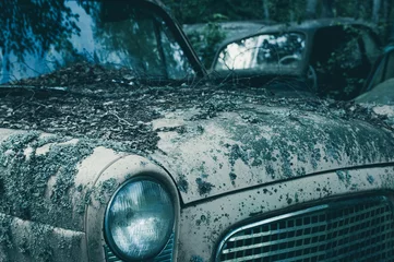 Papier Peint photo Lavable Voitures anciennes Old Car Overgrown With Moss and Dirt