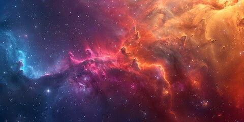 A breathtaking cosmic scene featuring vibrant nebulae and dense gas clouds. Concept Astrophotography, Nebulae, Cosmic Scenes, Gas Clouds, Vibrant Colors