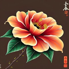 Disegno cinese di fiore di Ibisco