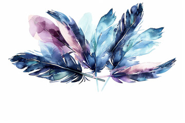 Beautiful watercolor decorative feathers background ideal for botanical wedding stationery, perfect for creating memorable wedding invitations, greeting cards, and fashion .