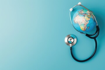globe and stethoscope background, World health day banner
