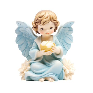 Angel Statue Holding a Golden Sphere PNG, Transparent Image without background, Concept of divine guardianship and heavenly beings