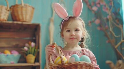 Child wearing bunny ears on Easter day