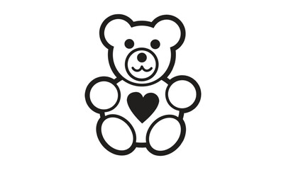 Cartoon heart teddy bear black and white. Coloring book page for children. Outline vector children's toy illustration isolated on white. 