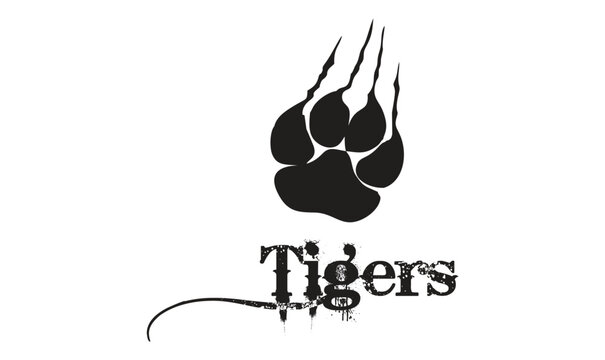 Footprints of a big cat. Paw tiger. Vector-Wild Life Logo Paw and Scratch Claw