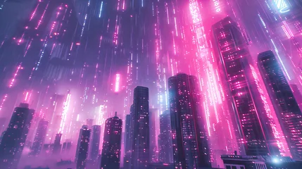 Foto op Plexiglas Skyline of the Future: Futuristic City with Digital Connections, A Vision of Modern Urban Development © MdIqbal