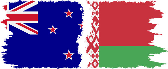 Belarusian and New Zealand grunge flags connection vector