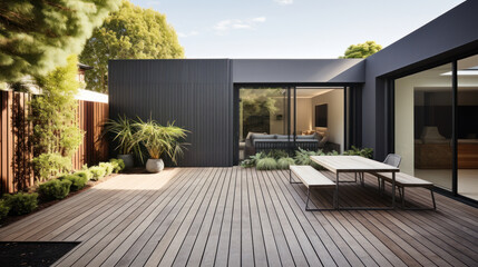 Obraz premium timber pool deck on modern home terrace