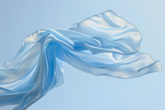 Beautiful fluttering flying blue fabric cloth floating free in air